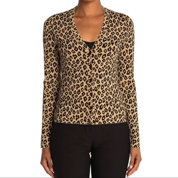 NEW THEORY LEOPARD PRINT BUTTON FRONT CARDIGAN - Picture 1 of 7